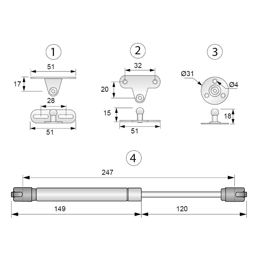Dämpfer Gasdruckdämpfer Gasfeder Gasdruckfeder Kompressionsfeder Mini Kurz  (2, 30N) : : Auto & Motorrad