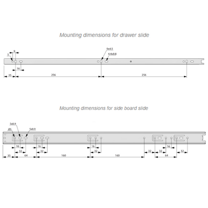 1 Satz Kugelführung Schubladenschienen, H35