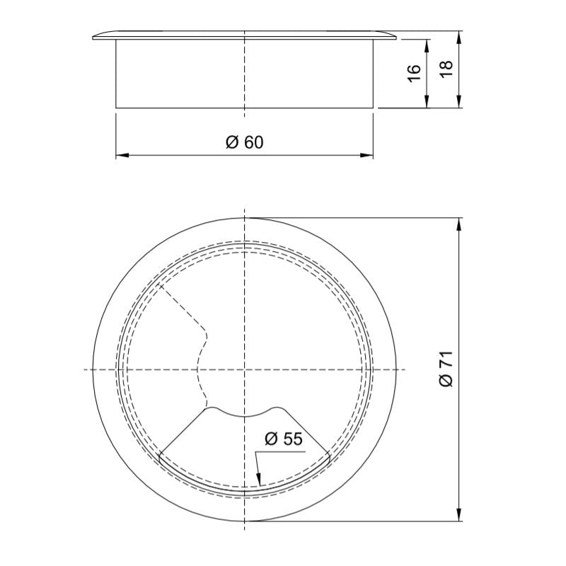 Kabeldurchlass aus Kunststoff Ø60mm, Extra Dunkelbraun Furnica 