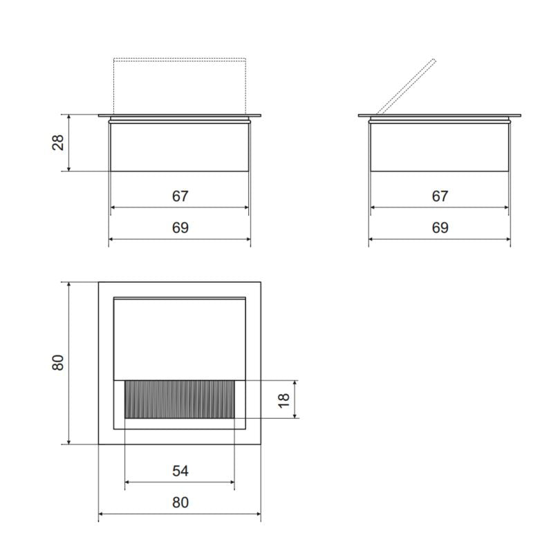 Quadratisch Aluminium Kabeldurchlass 80x80mm, Schwarz "Wave" Furnica 
