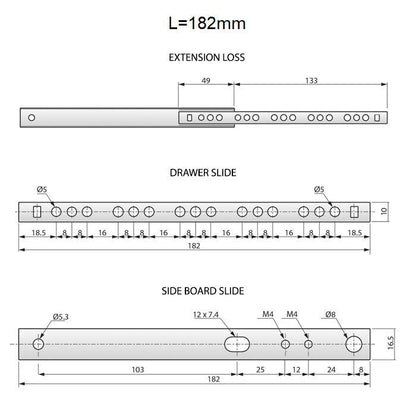 1 Satz Kugelführung Schubladenschienen, H17